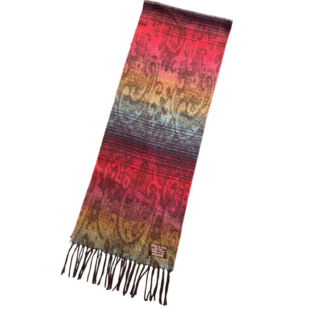 Vintage Made in‎ Italy Multi Color Paisley Fringe Scarf 100% Acrylic Soft 59"
